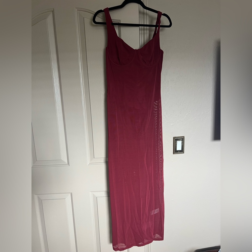 Edikted Burgundy Sheer Bodysuit dress Dress